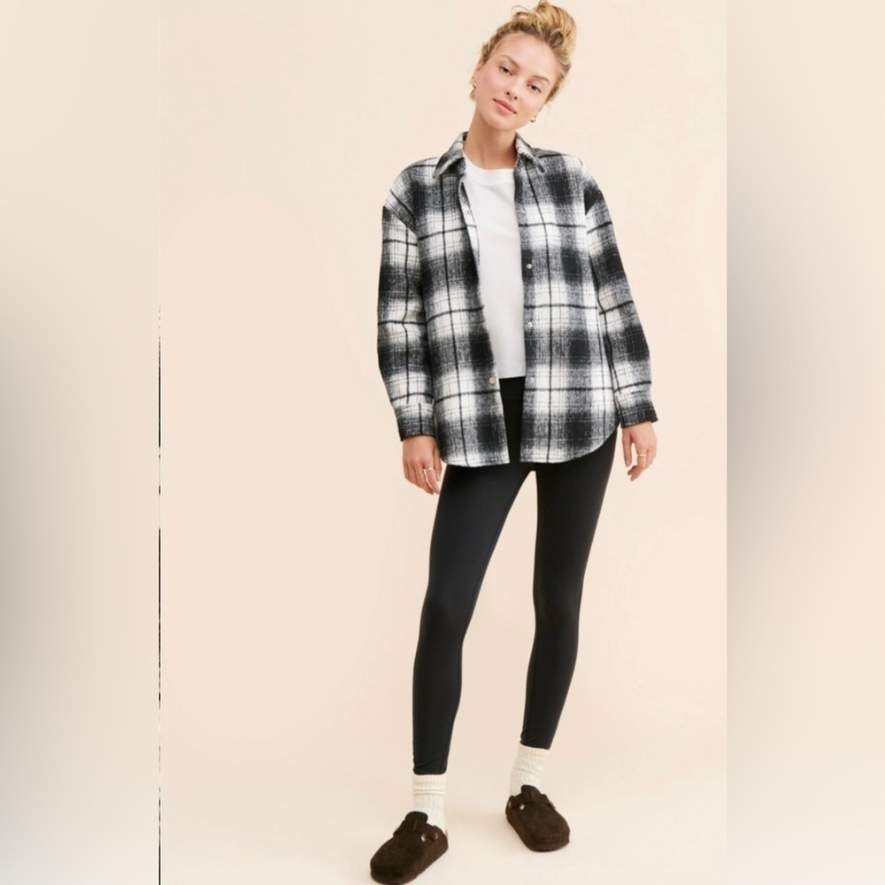 BB Dakota Steve Madden Sophia Shacket Plaid Black & White Jacket Button XS - Picture 3 of 10
